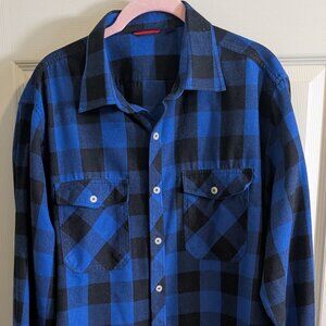 Design by Italy Flannel Shirt Blue Black Checkered Womens Size XL? (no size tag)